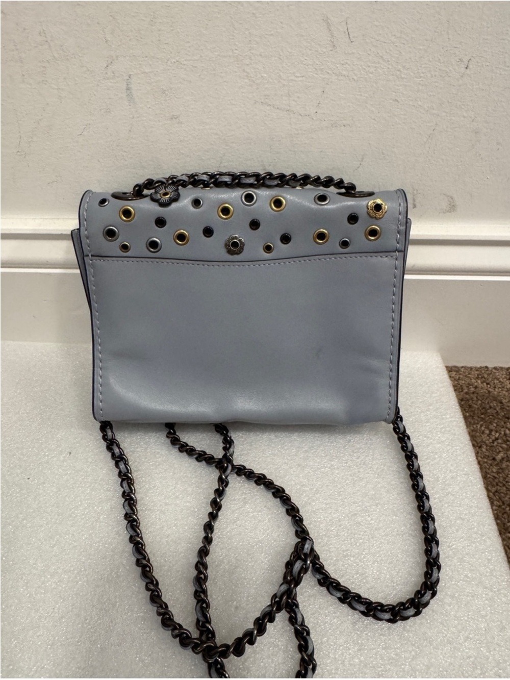 Coach Parker 18 Floral Eyelet Crossbody with rivets - Aqua Blue - Picture 7 of 9